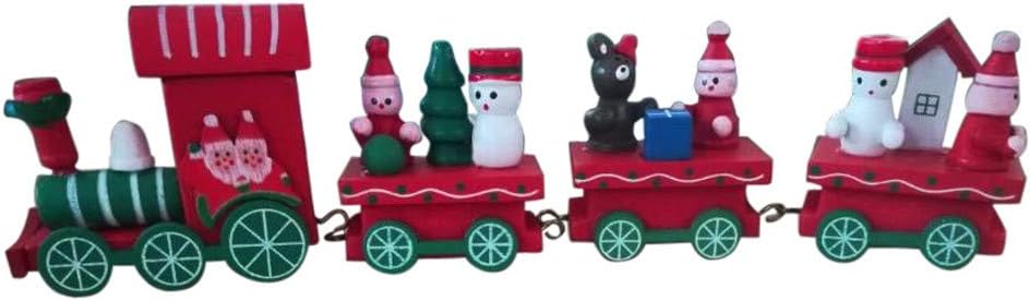VENMO Cute Wooden Mini Train Ornaments Kids Gift Toys for Christmas Party Decoration Children Gift 4 Pcs (B)