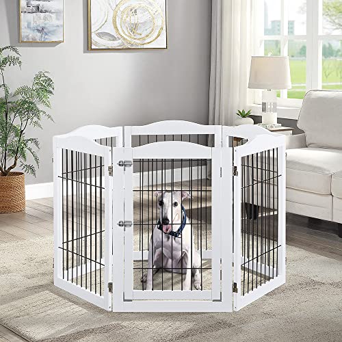 beeNbkks Extra Wide Pet Gate, 6 Panels Freestanding Dog Gate with Walk