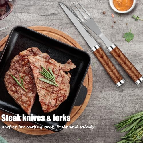 RINPIR 35pcs Deluxe Grilling Gifts Set for Birthday Fathers Day, Stainless Steel BBQ Accessories Kit for Men Dad, Professional Grill Tools Utensils with Scissors, Meat Claws in Aluminum Case Brown