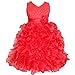 iEFiEL Girls Beading Bodice Ruffle Party Wedding Communion Flower Dress Red 2-3