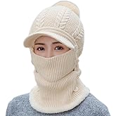 Winter Warm Elastic Soft Ear Protection Knitted Scarf Mask Hat Fleece Lined Beanie Hat one-Piece Hat for Women