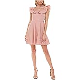 TRIXXI Womens Zippered Tie Ruffled Neck and Straps Sleeveless Square Neck Short Party Fit + Flare Dress