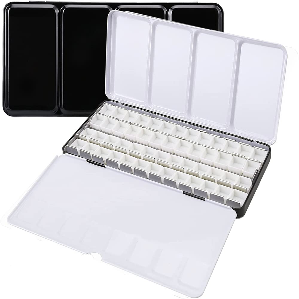 Photo 1 of Jinberry Metal Watercolor Tin with Fold-Out Mixing Palette, Multi-Functional Empty Watercolor Palette with Pans Paint Tray Palette for Plein Air, Watercolor, Acrylic and Oil Painting