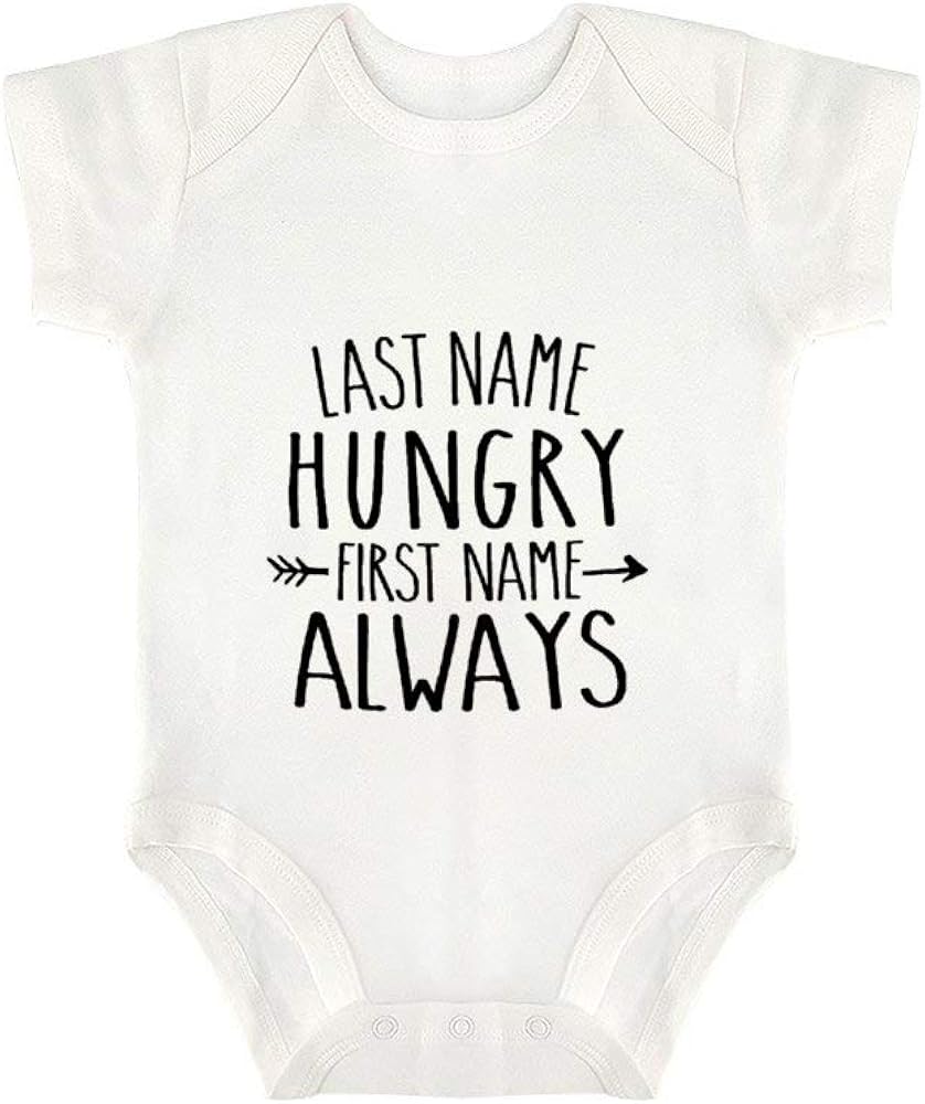 Promini Cute Baby Onesie Last Name Hungry First Name Always Baby Bodysuit Infant One Piece Baby Romper Best Gift For Baby White Amazon Co Uk Clothing