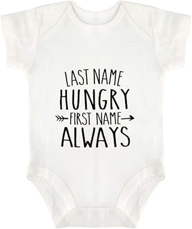 Promini Cute Baby Onesie Last Name Hungry First Name Always Baby Bodysuit Infant One Piece Baby Romper Best Gift For Baby White Amazon Co Uk Clothing