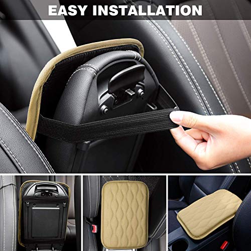 WeTest Premium Car Center Console Cover Armrest Pads for Most Vehicle,Car Waterproof Center Console Protector Cover (Beige)
