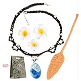 Evursua Princess Dress Up Moana Costume Accessories Set, Seashell Necklace Flower Hairpins and Moana Spear Adventure Movie For Kids