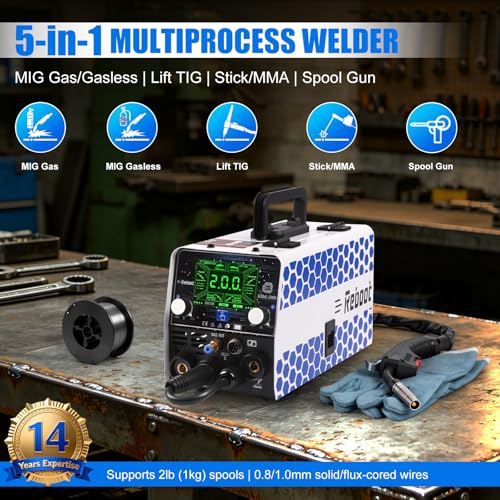 Reboot MIG Welder 5 in 1 200A Synergistic - MIG MAG with/without Gas, Lift TIG, MMA, Points - Aluminium Welding - 240V Portable for DIY Workshop - RBM2000G