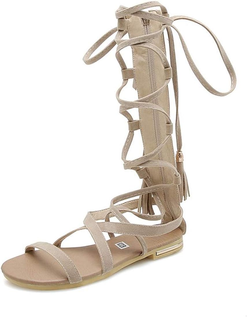 Amazon.com | Women Gladiator Sandals Cross-Tied Zipper Non Slip Fringe Comfort Casual Roman Flat 