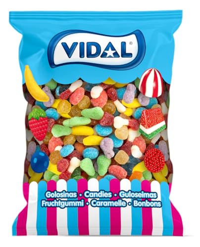 Golosinas. Mini Mix Azúcar. Surtido de golosinas con forma de frutitas mini recubiertas de azúcar. Multicolor. Sin Gluten. Bolsa 1 kg