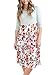 HOTAPEI Women's Casual 3 4 Sleeve Floral Round Neck Casual Flared Midi Dress