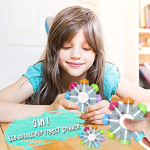 Luminous LED Popper Fidget Toys, Finger Spinner 2 Pack, Novelty Toys for Kids Adults,Birthday Gift for Children, Classroom Prizes, Boy Girl for ADHD Anxiety Stress Reducer Spinner Toys for Party Gift