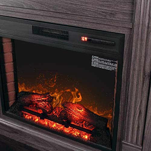 DELLA 1400-Watt Electric Fireplace in Grey with Built-in Bookshelves and an Enhanced Log Display