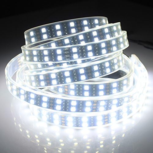 SZMINILED Black PCB Double Row LED Strip 5050SMD DC 12V 16.4ft/5m 600LEDs IP65 Waterproof LED Flexible Strip Ribbon Tape White