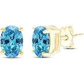 Birthstone Solitaire Stud Earrings for Women, 8x6mm Oval Cut Simulated Gemstone Studs in 14K Yellow Gold Plated 925 Sterling Silver Push Back Earrings, Jewelry Gift for Her