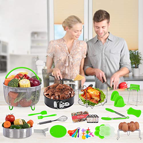 PentaQ 22 Pieces Instant Pot Accessories for 5/6/8 Quart, Pressure Cooker Accessories Set Green - 2 Steamer Baskets, Egg Bites Mold, 7 Inch Springform Pan, Egg Rack, Magnetic Cheat Sheets