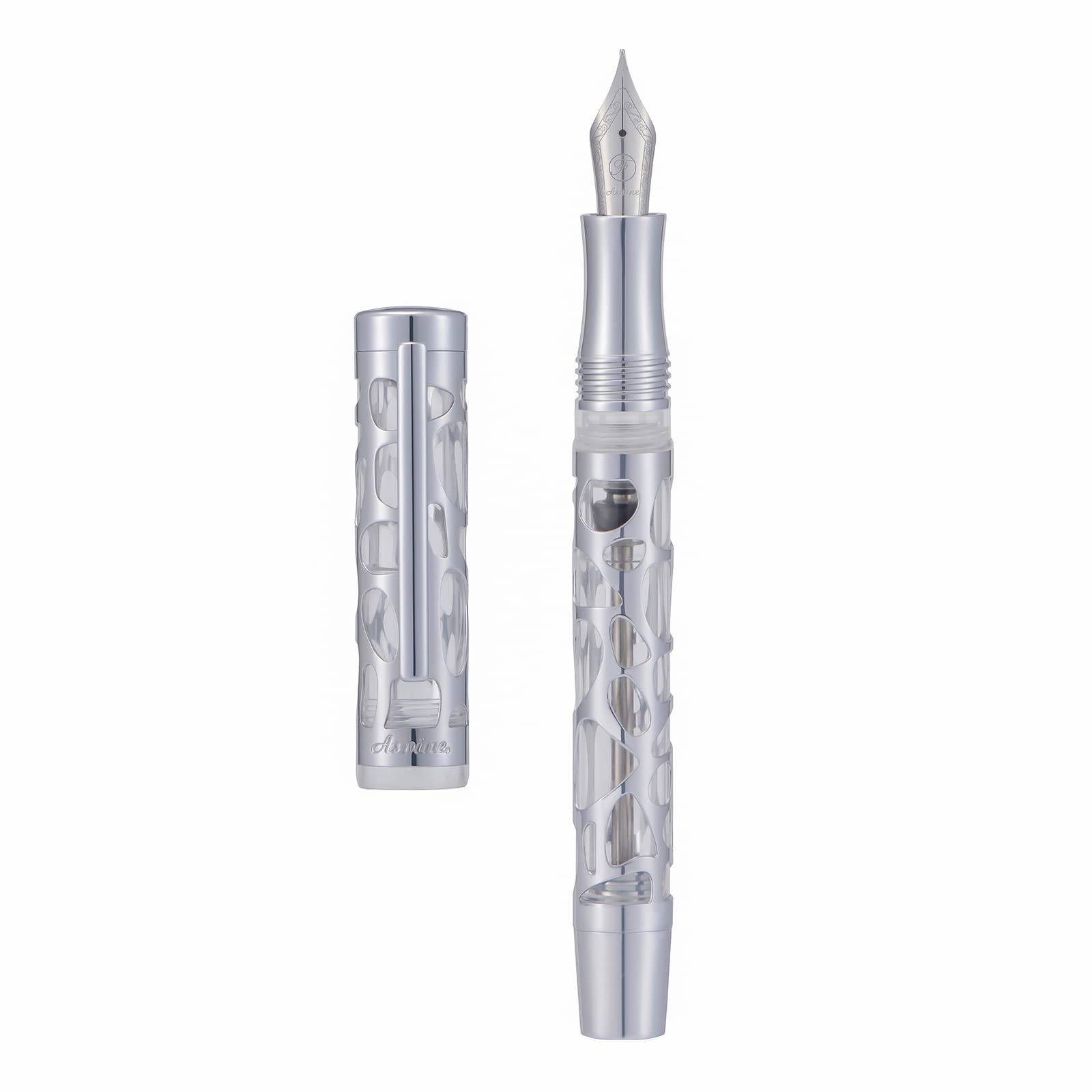 Asvine V169 Vacuum Filling Fountain Pen Medium Nib, Water Drop Skeleton Transparent Clear Acrylic Pen Case Set