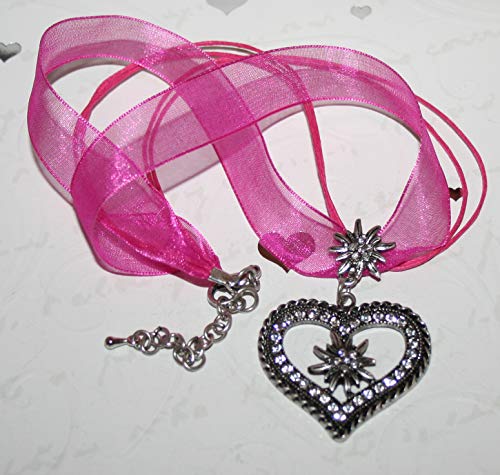 Dirndl necklace darkpink with rhinestone Edelweiss heart traditional necklace women
