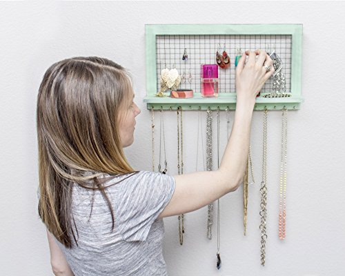 Chic Green Jewelry Organizer Wall Mounted from SoCal Buttercup - Holder for Earrings Necklaces and Bracelets - Shabby Chic Organized Decor - Thumbnail 4