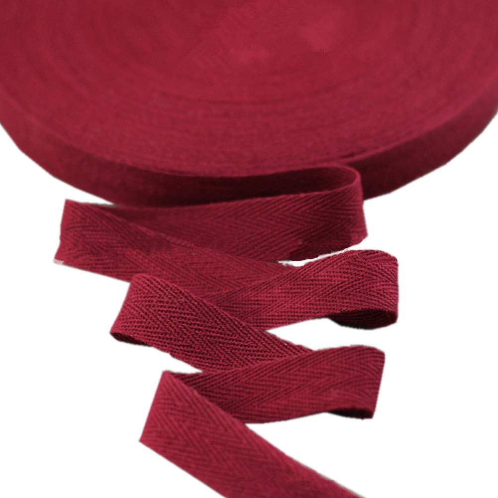 45meters Cotton Ribbon Herringbone Webbing Trim Fabric Tape Tapestry for Bias Binding Gift Wrapping Embellishment Craft Width 20mm (Burgundy)