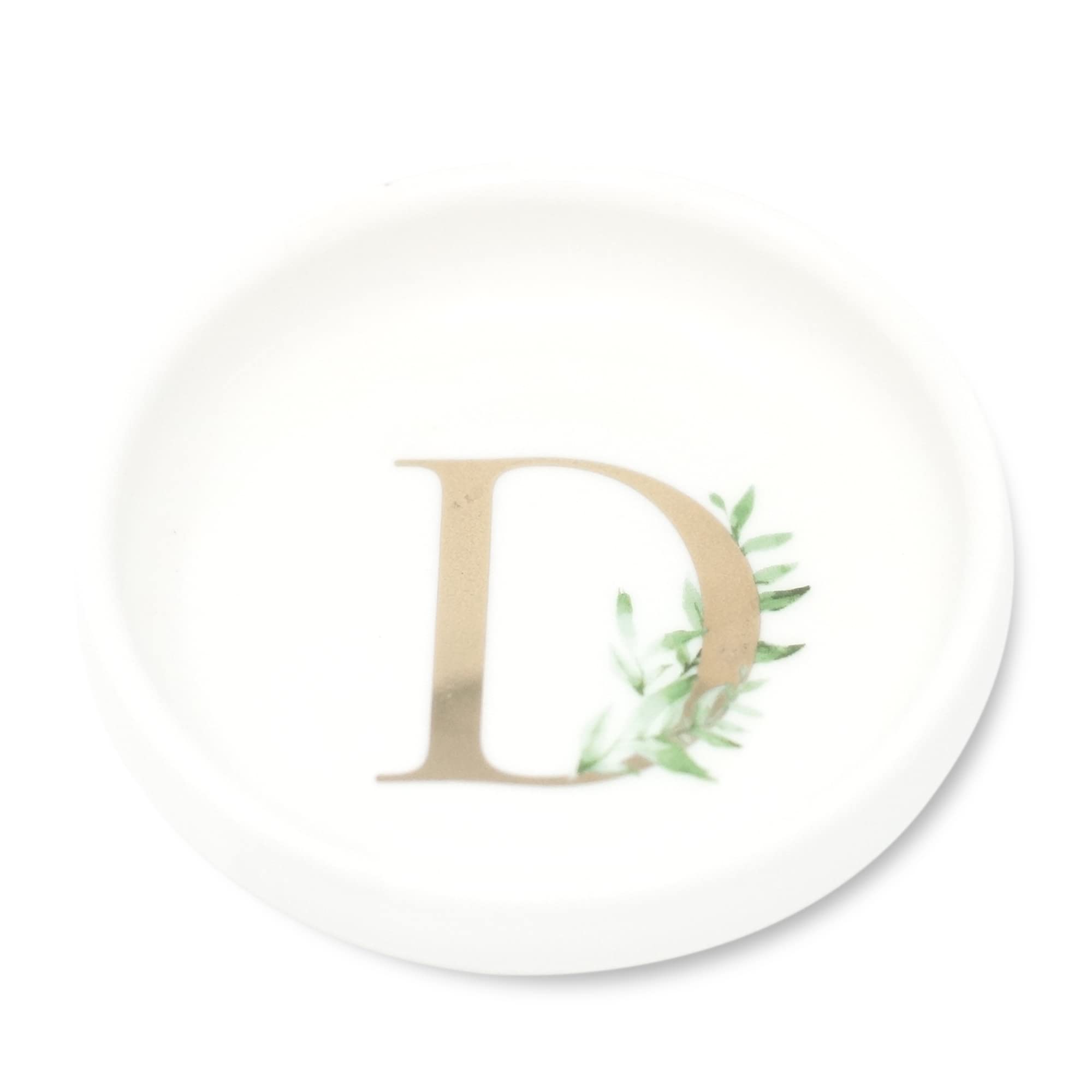 Cedar & Ink Monogrammed Jewelry Tray - Trinket Dish with Gold Ring Holder - Personalized D in White