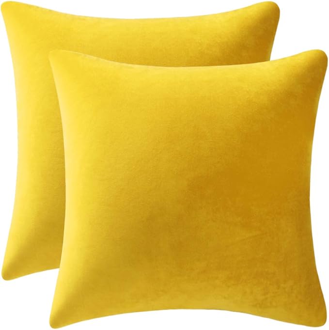 Couch Pillow Covers 16x16 Yellow 2 Pack Cozy Soft Velvet Square Throw Pillow Cases for