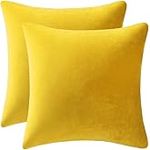 DEZENE Throw Pillow Covers 18x18 Yellow: Pack of 2 Cozy Soft Velvet Square Modern Luxury Decorative Throw Pillow Cases for Sofa Couch Living Room Bed Home Decor