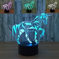 3D Horse Lamp Night Light 7 Color Change LED Table Desk Lamp Acrylic Flat ABS Base USB Charger Home Decoration Toy Brithday Xmas Kid Children Gift