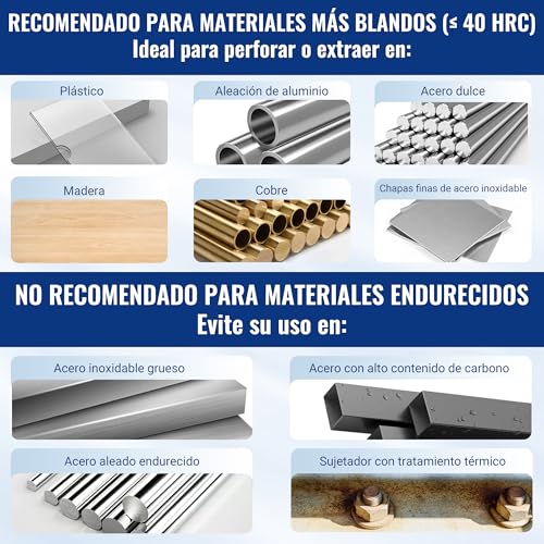 WORKPRO Juego de 6 Extractores de Tornillos Dañados Revestidos de Titanio, Removedores de Pernos Rotos para Tornillos de 2–13 mm con Estuche de Almacenaje