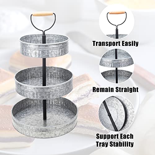 Vipush Farmhouse Metal Tiered Tray, Rustic Galvanized 3 Tiered Serving