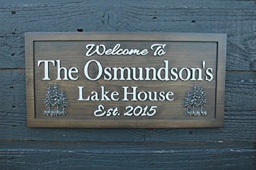 Personalized Lake House Sign Family Name Sign Carved Sign Rustic Weathered Wood Sign Sign Carved Wood Sign Fishing Sign Pine Tree Sign
