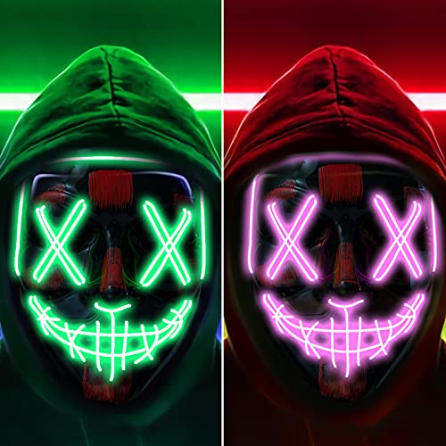 Halloween Mask LED Light up Mask (2 Pack) Scary