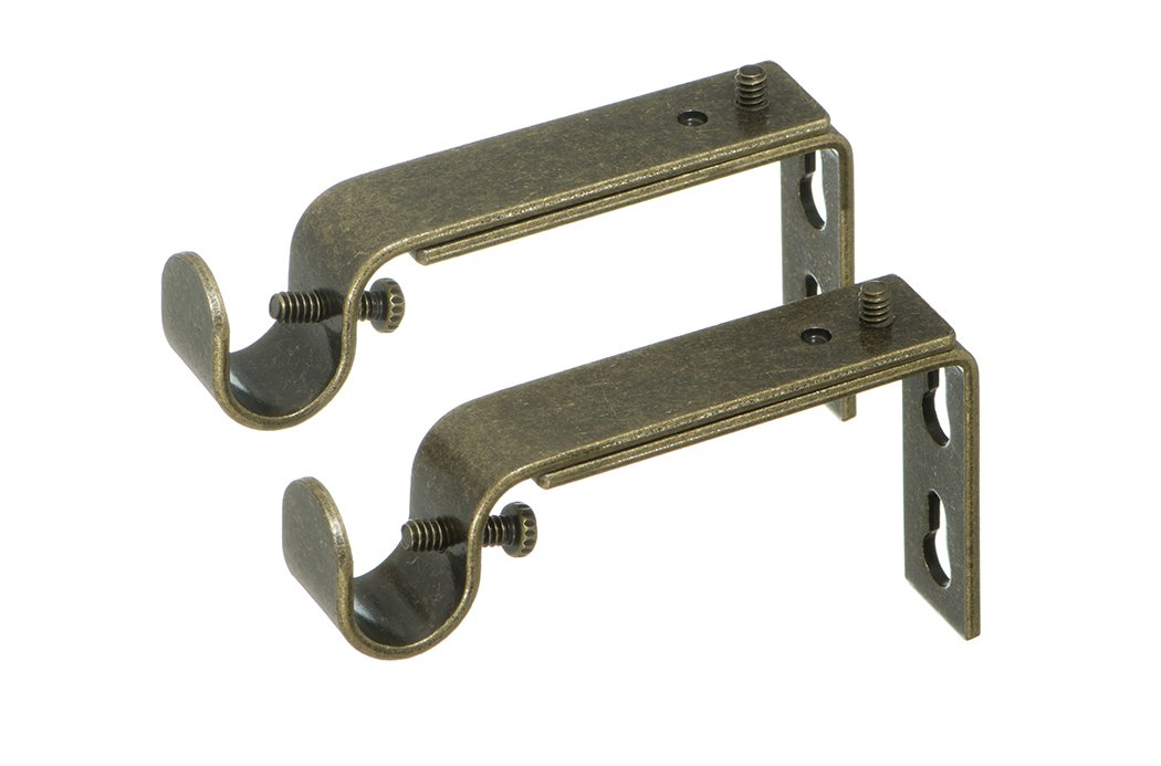 Ivilon Adjustable Brackets for Curtain Rods - for 1/2 or 5/8 Inch Rods. Set of 2 - Antique Brass