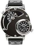 Men's Unique Analog Watch, Aposon Fashion Dress Quartz Wrist Watch with Dual Dial Cool Design Leather Band Dual Time Watches - Black