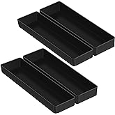 Teling 4 Pcs Black Plastic Desk Drawer Organizer Pen Tray Shallow | Pencil Storage Trays for Office Supplies, Toolbox Bins, Divided Compartment Separates Pens Pencils Utensils Tools