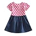 peppa pig clothing Little Girls' Spring Summer Fall Short-Sleeve Cartoon Dot Alphabet Flowers Stitching Natural Cotton Dresses,Fuchsia/Blue,5(5-6Y)