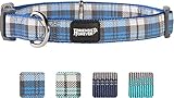 Friends Forever Plaid Dog Collar for Dogs, Fashion Woven Checkers Pattern, Cute Puppy Collar, Blue Medium 14-20