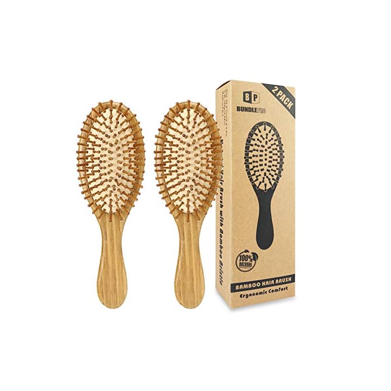 Pack of 2 Bamboo Hair Brushes, 100 Natural Ecofriendly Hair Brush