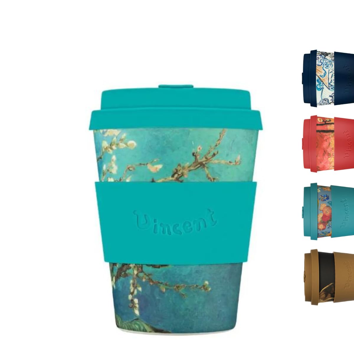 Ecoffee Cup 12oz 350ml Van Gogh Collection Reusable Eco-Friendly 100% Plant Based Coffee Cup with Silicone Lid & Sleeve - Melamine Free Dishwasher/Microwave Safe Travel Mug