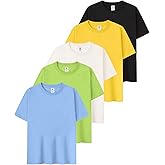 Rousytn 5 Pack Boys Tshirts Short Sleeve Shirts for Boys Cotton T-Shirts Kids Girls Tees Clothes Summer Tops 4-12 Years