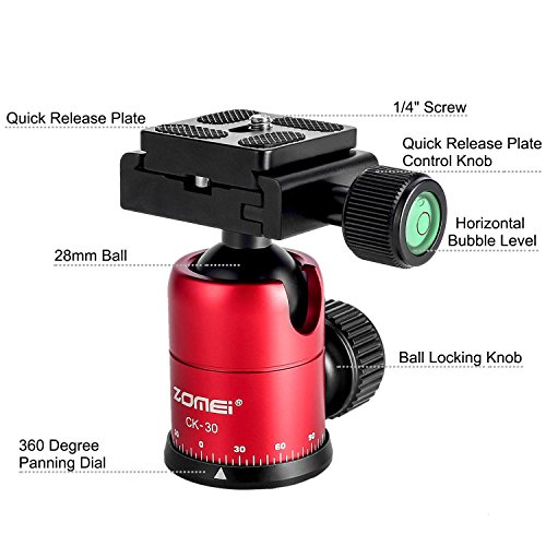 ZOMEI Trepied Smartphone Pied Appareil Photo avec 360 Degrés Tête pour Appareil Photo et Smartphone Rouge