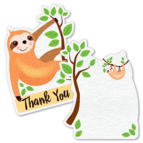 Letâ€™s Hang - Sloth - Shaped Thank You Cards - Baby Shower or Birthday Party Thank You Note Cards with Envelopes - Set of 12