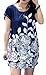Women's Summer Short Sleeve Casual Floral Printed Loose Blouse Tops T-Shirts (Dark Blue)