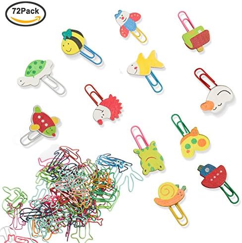 Cavetee Multicolor Paper Clips Paper clamps Creative Animal Shape for Bookmark Office School Notebook Agenda Pad, 17 Styles, 72 Pieces