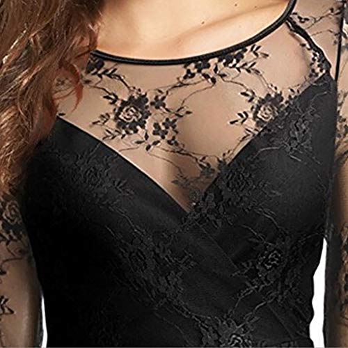 image for Toimothcn Women Vintage Princess Lace Sleeve Bridesmaid Dress Deep V-N