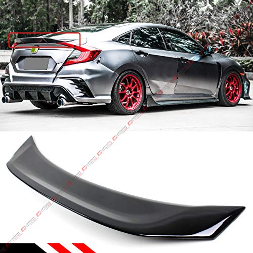 Cuztom Tuning Fits for 2016-2019 Honda Civic 4 Door Sedan V3 Glossy Black Highkick Duckbill Trunk Spoiler Wing