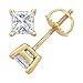 925 Sterling Gold Plated Finish (Screw Post) Backing 2.00 Carat Total Weight Cubic Zirconia Princess Stones 6.50mm 1.00 Carat Each