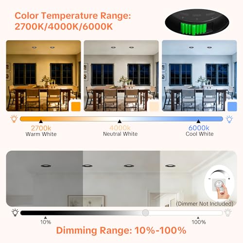 Aulaiyi LED Downlight Recessed Ceiling Dimmable 230V, 5W 500LM LED Spotlights Indoor Rotable Ceiling Warm White Neutral White Cool White, IP44 Extra Flat Portholes, Cut 68-80mm, Black 10 Pack