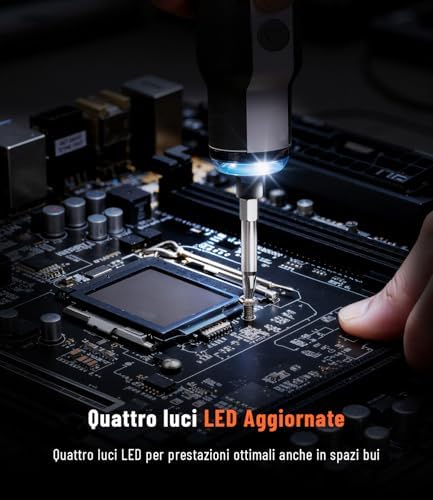 Mini Cacciavite Elettrico, Mini Avvitatore a Batteria con 12 Punte, Punte in Acciaio S2,1500 mAh, Luce LED, Set Cacciaviti Precisione per Laptop, Occhiali, Orologi e Riparazioni (Bianco)