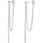 Charmsy 925 Sterling Silver Drop Dangle Earrings for Women | Long Threader Dangle Earrings Chain With Bar 57 MM